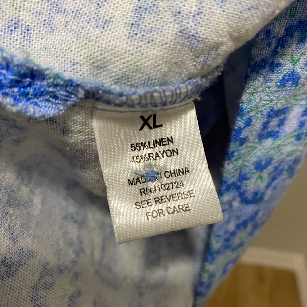 Linen Sleeveless Top Blue and Green Print - Picture 8 of 8